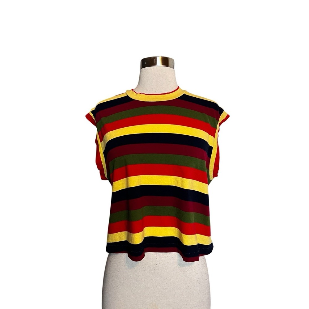 The Great Striped Crop Top Size 2 Medium Sleeveless Crew neck